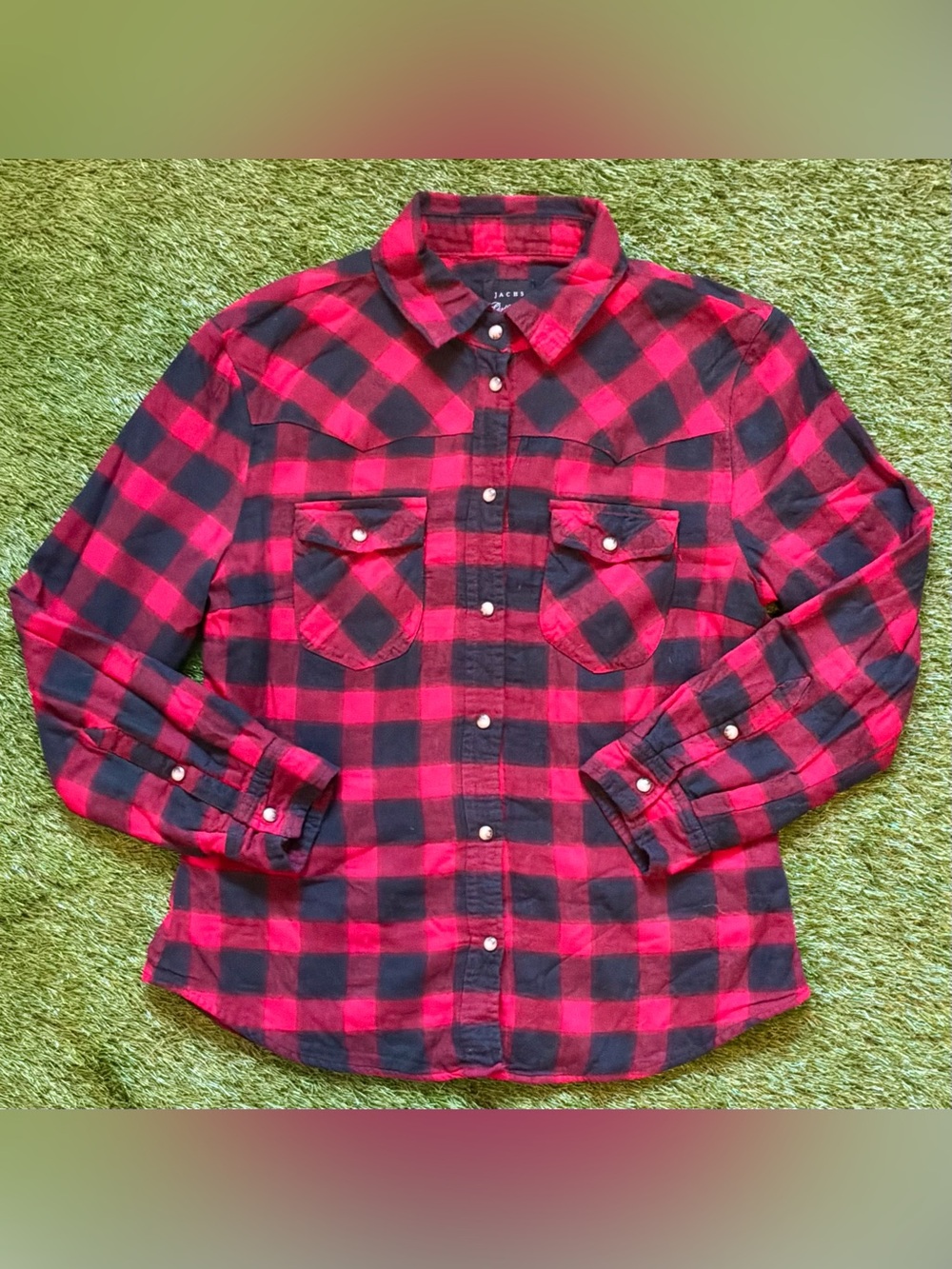 JACHS Girlfriend New York Red Black Buffalo Plaid Flannel Shirt Medium